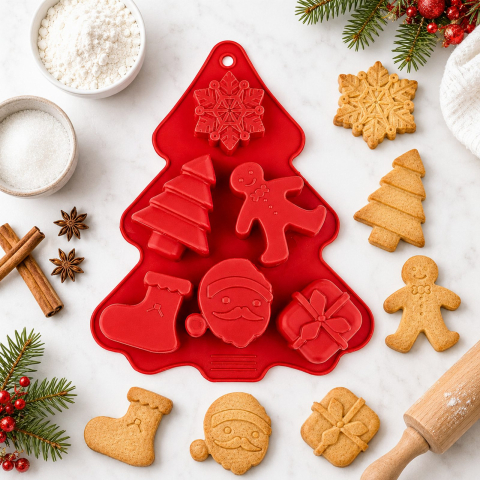 Forma Silicon Craciun Rosie, 27 x 17 x 3,5 cm, Matrita cu 6 Modele Festive [8]