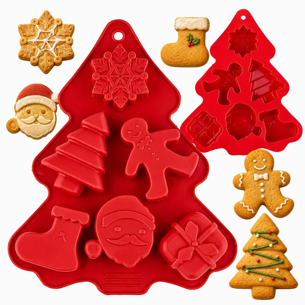 Craciun - Forma Silicon Craciun Rosie, 27 x 17 x 3,5 cm, Matrita cu 6 Modele Festive