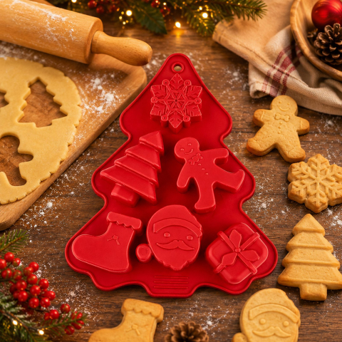 Forma Silicon Craciun Rosie, 27 x 17 x 3,5 cm, Matrita cu 6 Modele Festive [7]