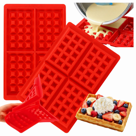 Craciun - Forma Silicon Waffle Rosie, 27,7 x 18,4 cm, pentru 4 Gofre Dreptunghiulare