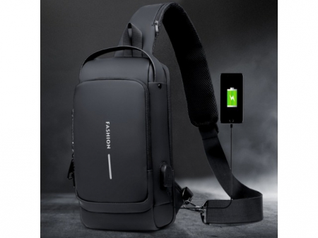 Geanta de umar pentru barbati, diverse intrebuintari, impermeabil, port incarcare usb, Negru [1]