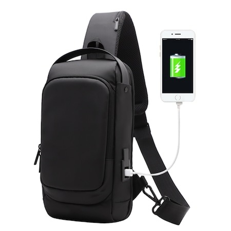 Gadgeturi - Geanta de umar pentru barbati, diverse intrebuintari, impermeabil, port incarcare usb, Negru