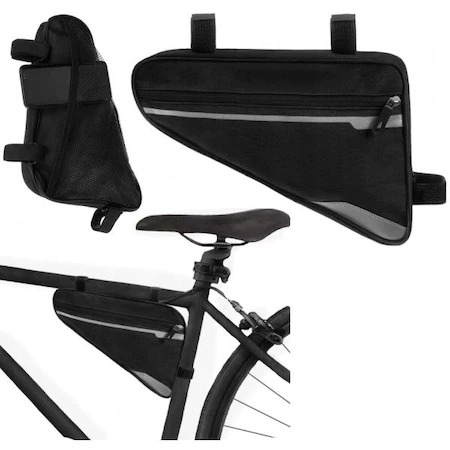 Geanta de bicicleta, forma triunghiulara, 35x21x4 cm,prindere pe cadru - Negru [3]