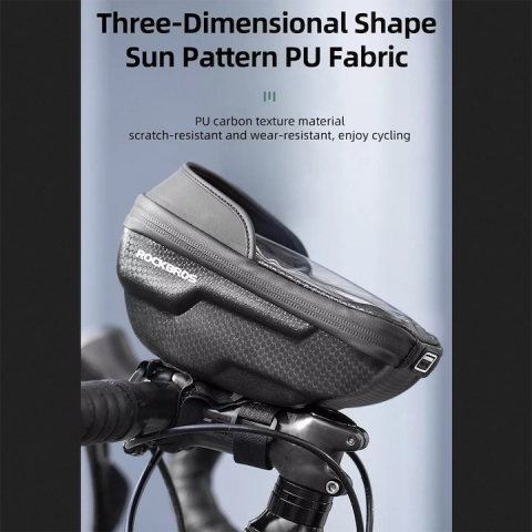 Geanta de bicicleta pentru telefon, 19 x 10 x 7.3 cm, montare pe ghidon, negru [2]