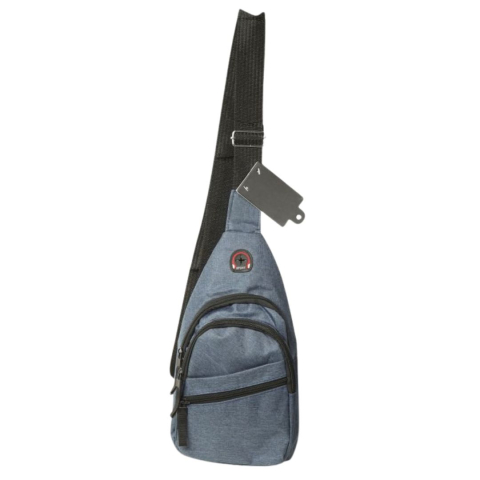 Geanta de piept, albastra 30 x 17 x 8,5 cm textila, 3 buzunare exterioare cu fermoar, curea ajustabila, compartiment interior [1]