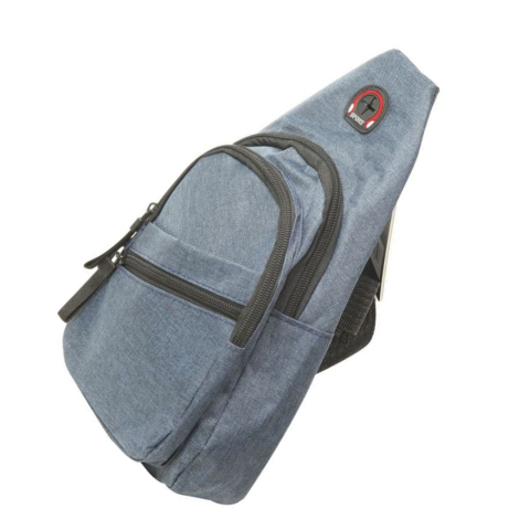 CADOURI - Geanta de piept, albastra 30 x 17 x 8,5 cm textila, 3 buzunare exterioare cu fermoar, curea ajustabila, compartiment interior