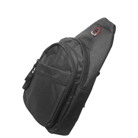 Geanta de piept, neagra 30 x 17 x 8,5 cm din material textil, 3 compartimente exterioare cu fermoar, curea reglabila, compartiment interior [3]