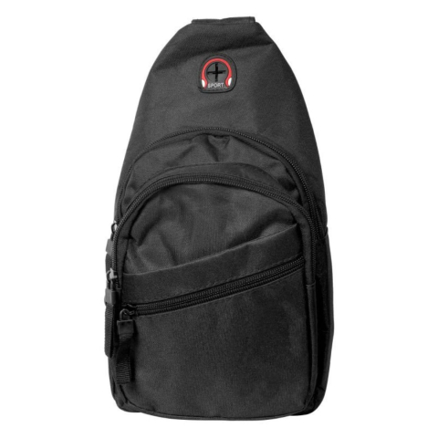 Diverse accesorii papetarie - Geanta de piept, neagra 30 x 17 x 8,5 cm din material textil, 3 compartimente exterioare cu fermoar, curea reglabila, compartiment interior