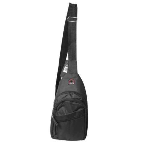 Geanta de piept, neagra 30 x 17 x 8,5 cm din material textil, 3 compartimente exterioare cu fermoar, curea reglabila, compartiment interior [1]