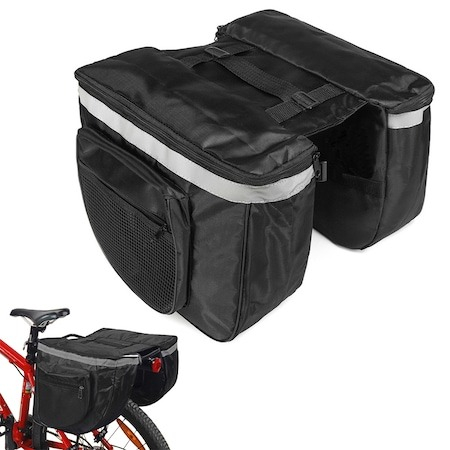 Geanta dubla pentru Bicicleta, cu montare pe portbagaj, negru, 4x compartimente [1]