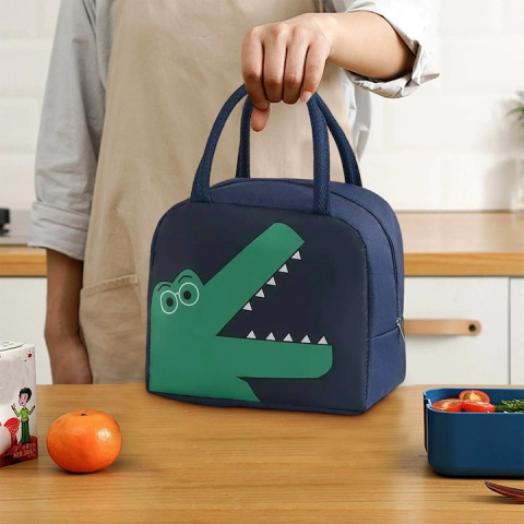 Geanta frigorifica pentru copii, model dinozaur, panza Oxford impermeabila, portabila, 22 x 14 x 19 cm, albastru/verde [3]