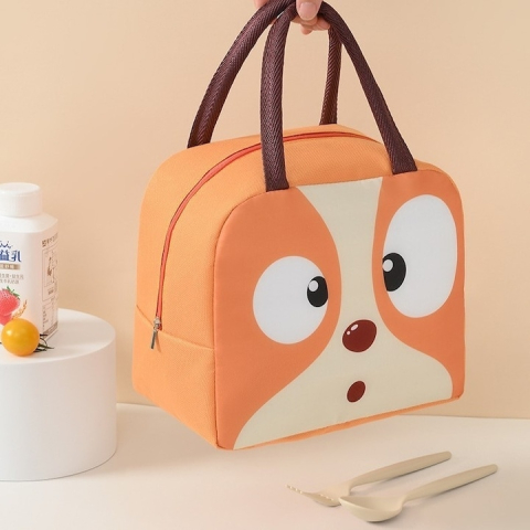 Geanta lunch bag portocalie 22 x 14 x 19 cm pentru copii, termoizolanta, model catelus, gradinita, scoala, picnic si calatorii [1]