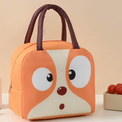 Geanta lunch bag portocalie 22 x 14 x 19 cm pentru copii, termoizolanta, model catelus, gradinita, scoala, picnic si calatorii [5]