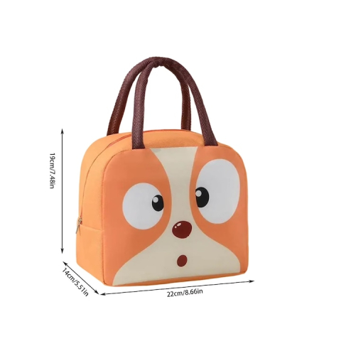 Geanta lunch bag portocalie 22 x 14 x 19 cm pentru copii, termoizolanta, model catelus, gradinita, scoala, picnic si calatorii [4]