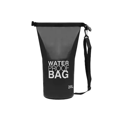Camping - Geanta/rucsac camping, impermeabila, curea umar, PVC, negru, 20 L, 37x55.5 cm