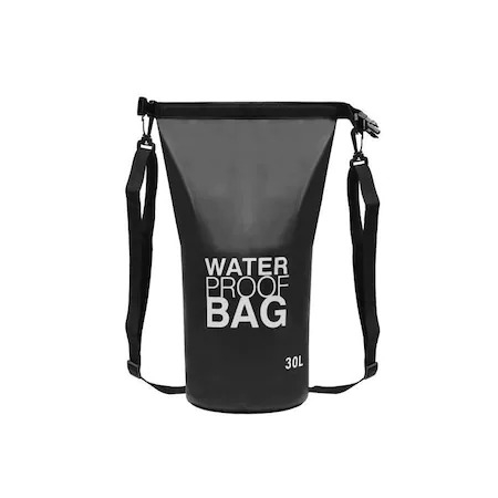 Camping - Geanta/rucsac camping, impermeabila, curea umar, PVC, negru, 30 L, 41.5x57 cm