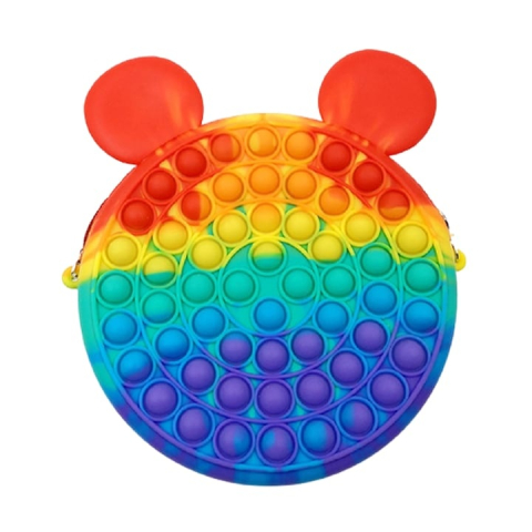 JOCURI ȘI JUCĂRII - Geanta senzoriala Pop It multicolor, 16 cm, silicon flexibil, antistres, reutilizabila, accesoriu pentru copii, 3 ani+