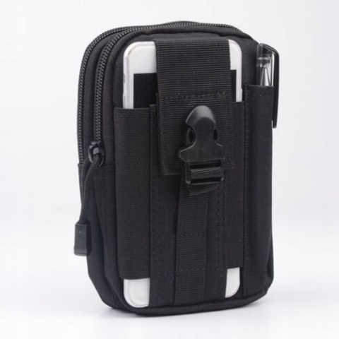 Geanta tactica neagra 18 x 12.5 x 5 cm, borseta militara Molle pentru curea, Cordura si nailon, 2 compartimente, 4 buzunare, impermeabila, capacitate 1 L [4]