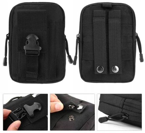 Geanta tactica neagra 18 x 12.5 x 5 cm, borseta militara Molle pentru curea, Cordura si nailon, 2 compartimente, 4 buzunare, impermeabila, capacitate 1 L [8]