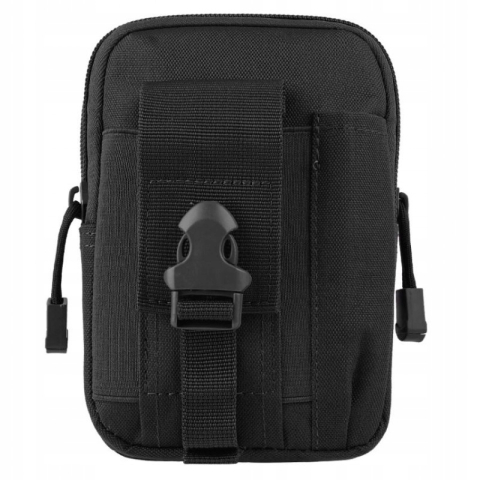 Geanta tactica neagra 18 x 12.5 x 5 cm, borseta militara Molle pentru curea, Cordura si nailon, 2 compartimente, 4 buzunare, impermeabila, capacitate 1 L [2]
