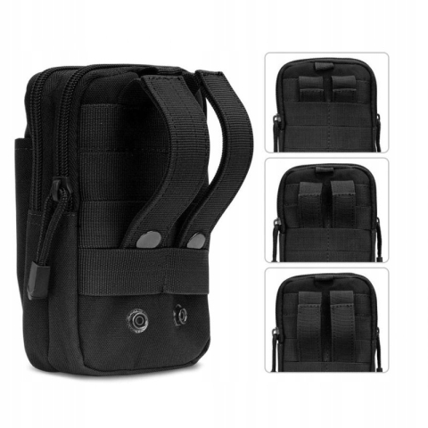 Geanta tactica neagra 18 x 12.5 x 5 cm, borseta militara Molle pentru curea, Cordura si nailon, 2 compartimente, 4 buzunare, impermeabila, capacitate 1 L [5]