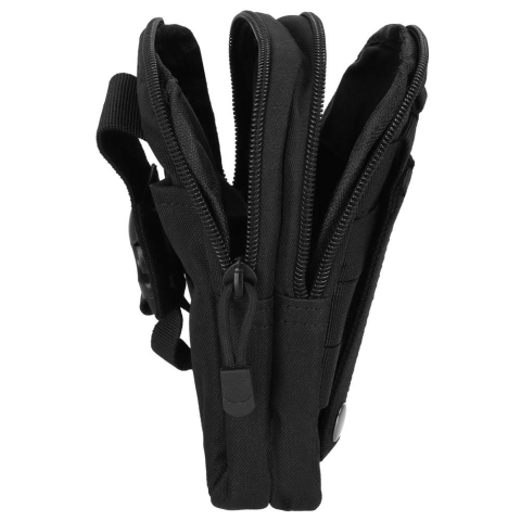 CASA & GRADINA - Geanta tactica neagra 18 x 12 x 6 cm, cu centura tactica reglabila, sistem Molle, poliester Oxford, catarama metalica cu eliberare rapida, EDC, unisex