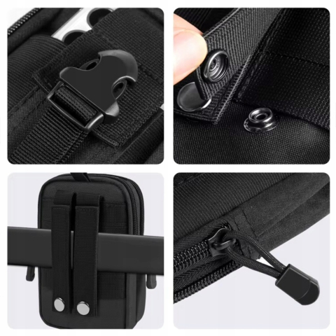 Geanta tactica neagra 18 x 12 x 6 cm, cu centura tactica reglabila, sistem Molle, poliester Oxford, catarama metalica cu eliberare rapida, EDC, unisex [8]