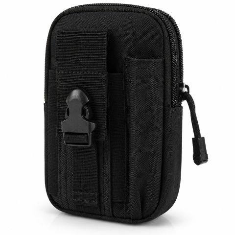 Geanta tactica neagra 18 x 12 x 6 cm, cu centura tactica reglabila, sistem Molle, poliester Oxford, catarama metalica cu eliberare rapida, EDC, unisex [1]