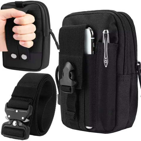 Geanta tactica neagra 18 x 12 x 6 cm, cu centura tactica reglabila, sistem Molle, poliester Oxford, catarama metalica cu eliberare rapida, EDC, unisex [10]