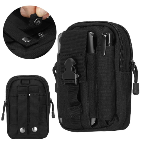 Geanta tactica neagra 18 x 12 x 6 cm, cu centura tactica reglabila, sistem Molle, poliester Oxford, catarama metalica cu eliberare rapida, EDC, unisex [13]