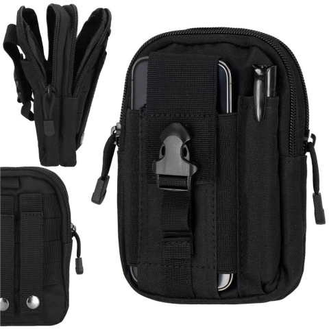 Geanta tactica neagra 18 x 12 x 6 cm, cu centura tactica reglabila, sistem Molle, poliester Oxford, catarama metalica cu eliberare rapida, EDC, unisex [14]