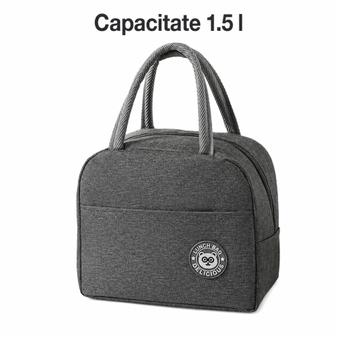 Geanta termica gri 22 x 14 x 19 cm, capacitate 1,5 l, izolatie din aluminiu [1]