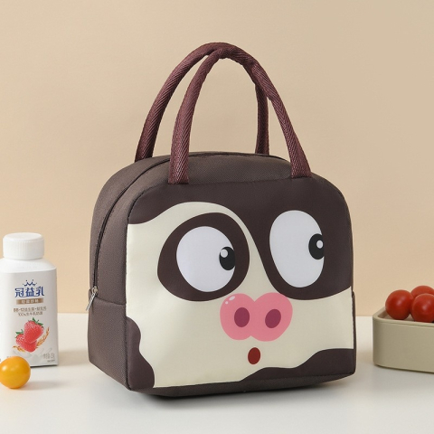 Geanta tip lunch bag, termoizolanta, pentru pranz copii, rezistenta la apa, model porc, 22 x 14 x 19 cm, maro [5]