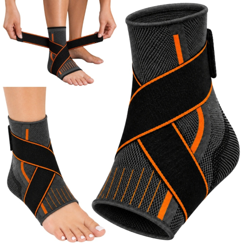 SPORT ȘI ACTIVITĂȚI - Glezniera ajustabila, elastica, protectie glezna, prindere cu velcro, material elastic, respirabil, 25 x 10 cm, gri/portocaliu