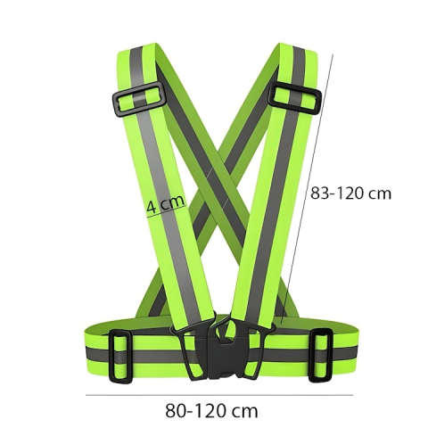 Ham reflectorizant reglabil, vizibilitate 360°, elastic, prindere cu catarama, marime universala, culoare verde neon [12]