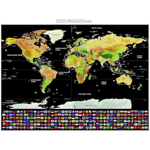 Harta lumii razuibila, 82x59 cm, cu stickere, accesorii pentru razuire, rigla cu lupa, ace pentru fotografii, husa si tub depozitare – ghid vizual pentru planificarea calatoriilor [3]