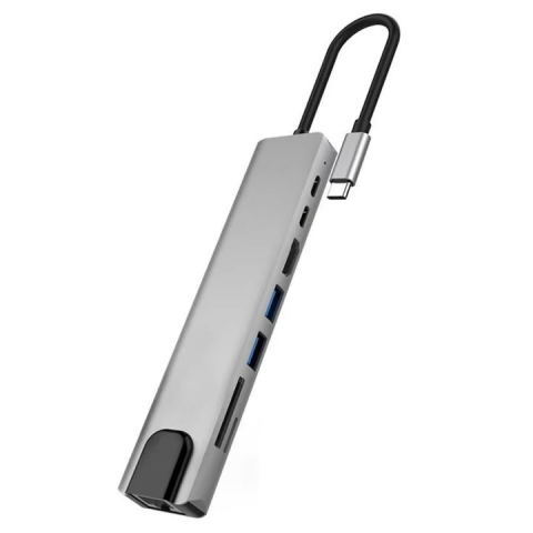 Accesorii PC / Tablete - Hub adaptor multifunctional 8in1, HDMI 4K Ultra HD 30 Hz, USB 3.0, SD/TF Card Reader, 5 Gbps, RJ 45