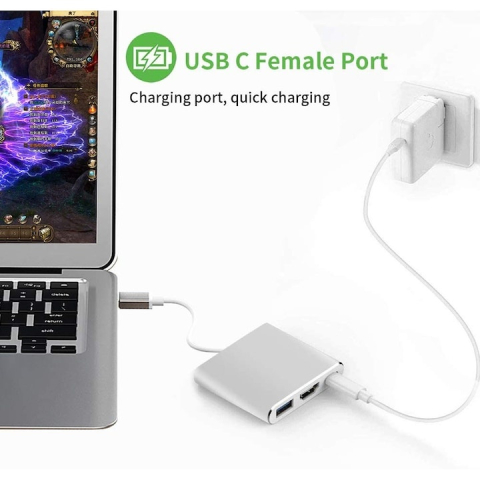 Hub adaptor USB Type-C cu HDMI, USB 3.0 si port Power Delivery, 19 cm – extindere video UHD, transfer rapid de date si incarcare simultana [4]