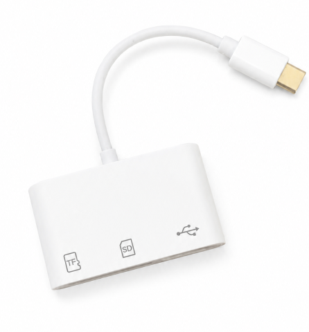 Diverse - Hub USB-C alb 3 in 1 cu port USB 3.0, cititor card SD si TF microSD, adaptor Type-C pentru laptop, tableta, telefon si transfer fisiere