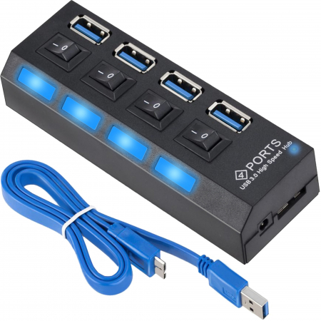 Electronice si electrocasnice - Hub 4x port USB, transmisie rapida 3.0 - Negru