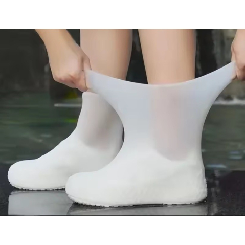 Husa pentru incaltaminte, set 2 bucati, impermeabila, latex, marime M 34-40, antiderapanta, unisex, alb [2]