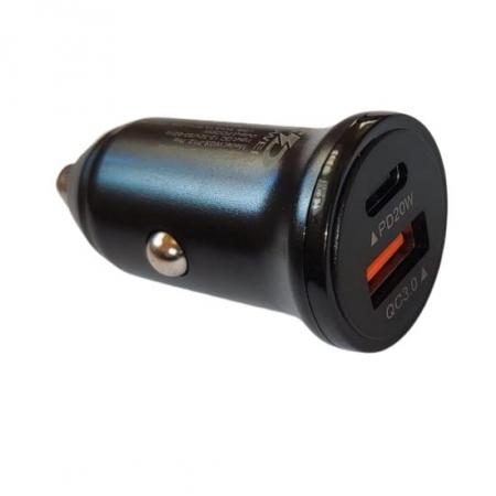 Mini incarcator auto 20W, alimentare 12-24V, 1x type C,1x USB - Negru [2]