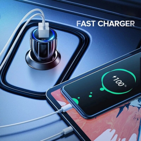 Incarcator bricheta auto 12V, 1x USB, 1x type C 3.0 cu incarcare rapida - Alb [2]