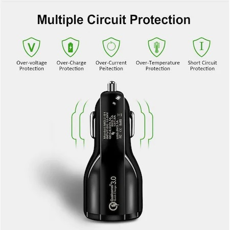 Incarcator bricheta auto 12V-24V, 2x USB 3.0 cu incarcare rapida - Negru [2]