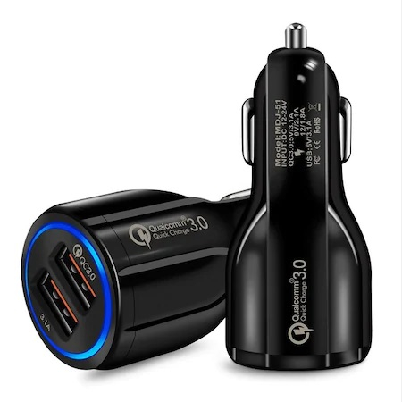 Incarcator bricheta auto 12V-24V, 2x USB 3.0 cu incarcare rapida - Negru [1]