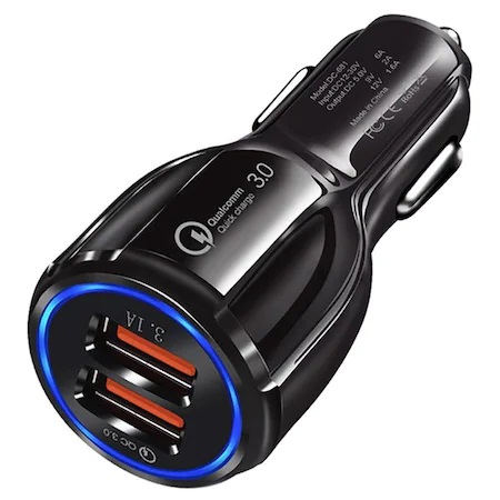 Accesorii auto telefoane - Incarcator bricheta auto 12V-24V, 2x USB 3.0 cu incarcare rapida - Negru