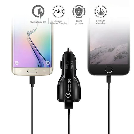 Incarcator bricheta auto 12V-24V, 2x USB 3.0 cu incarcare rapida - Negru [4]