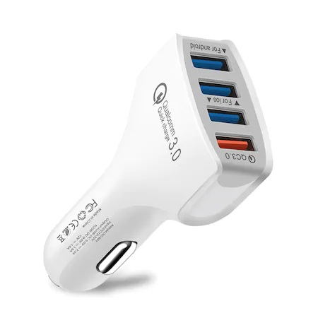 Accesorii auto telefoane - Incarcator Auto 12V, 4x USB 3.0 cu incacare rapida - Alb