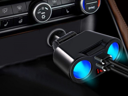 Incarcator auto splitter bricheta/2 x USB cu Led si afisaj Negru [4]