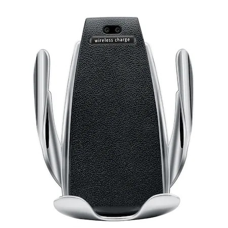 Accesorii auto telefoane - Suport auto telefon fixare pe grila de ventilatie,incarcare wireless - Negru/Argintiu
